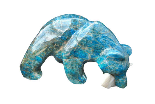 Gem Decor® Apatite Bear Eating Fish Handmade Carvings - Luxury Decoration and gift