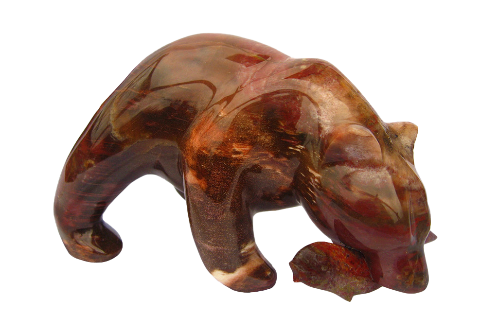 Gem Decor® Petrified Wood Bear Eating Fish Handmade Carvings - Luxury Decoration and gift