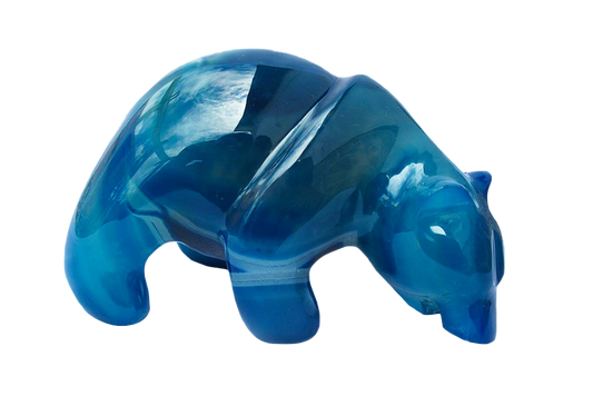 Blue Agate Bear Eating Fish Carvings